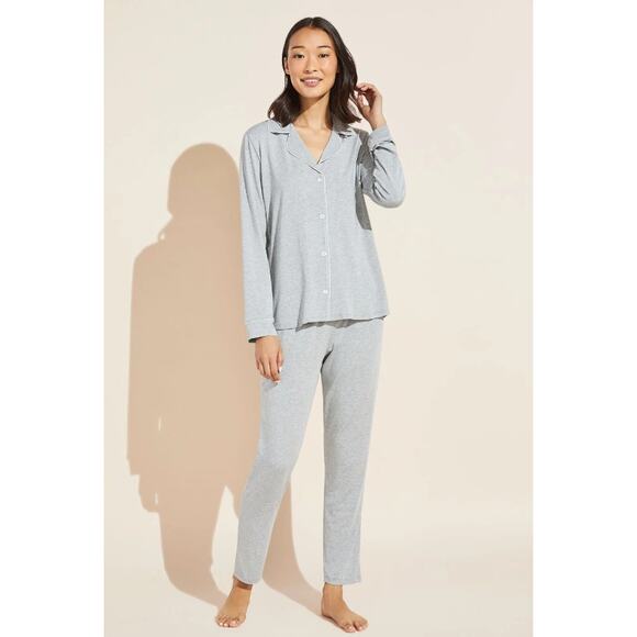 EBERJEY Gisele Tuxedo Slim Pajama Set XL Heather Grey & Pink TENCEL Modal NWT - Picture 1 of 14